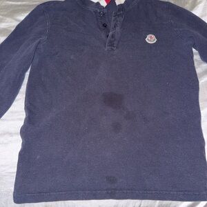 Moncler Dark Blue Long Sleeve Polo light stains